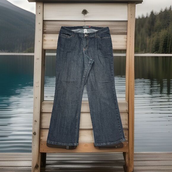 Venezia Bootcut Jeans Petite 2P (33x27.5) Dark Wash Blue High Rise Denim Womens - Picture 1 of 8